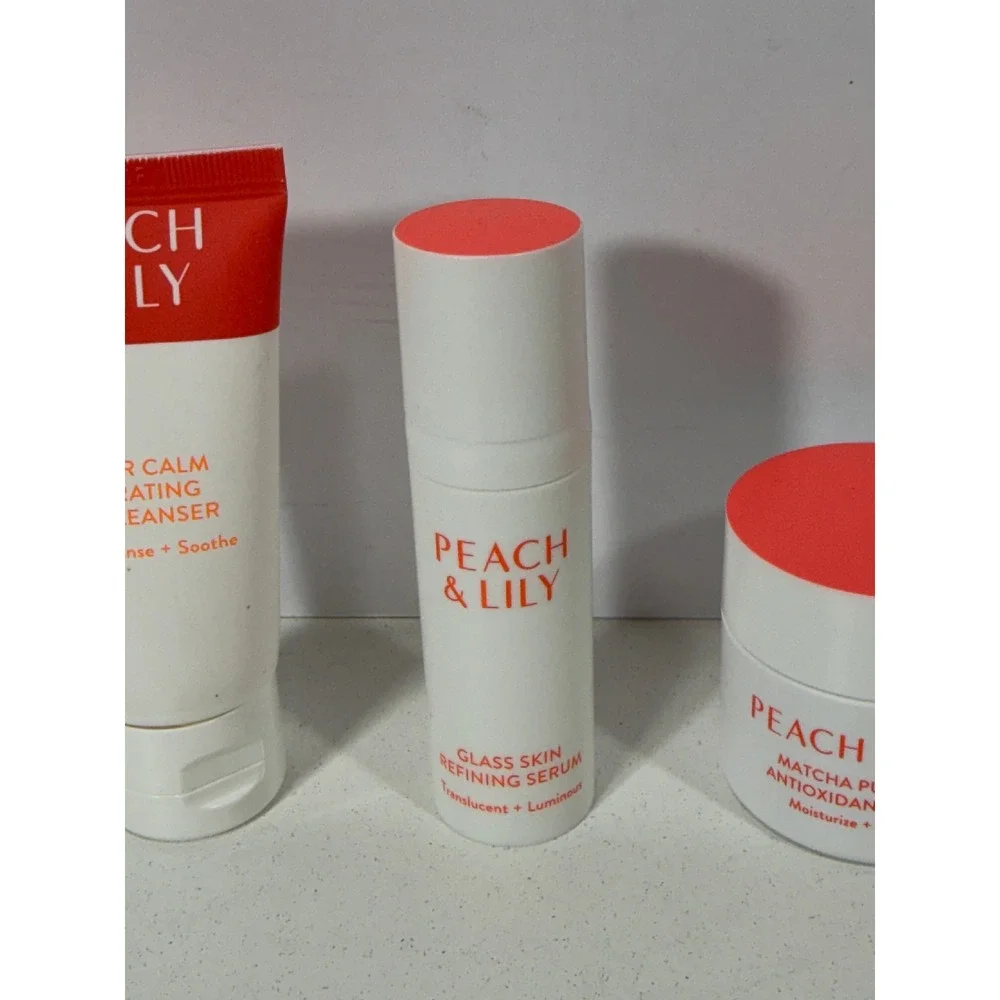 Peach & Lily Skincare Set Cleanser Glass Skin Serum Matcha Pudding Cream Trio
